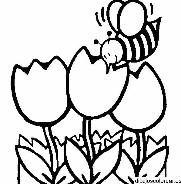 Dibujo de una abeja con flores para colorear
