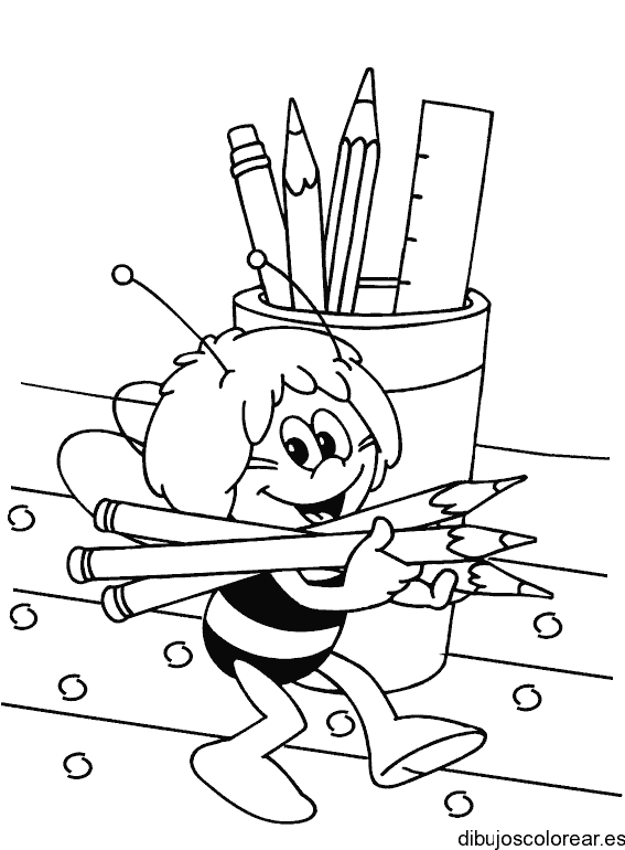 Dibujo de una abeja con lápices para colorear