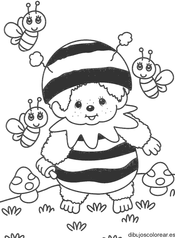 Dibujo de una abeja con sus amigas para colorear