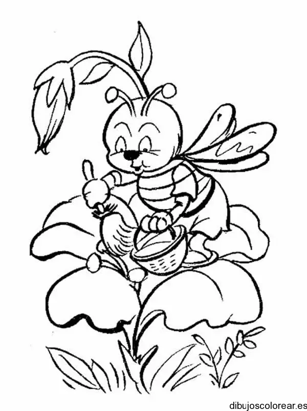 Dibujo de una abeja en una flor para colorear
