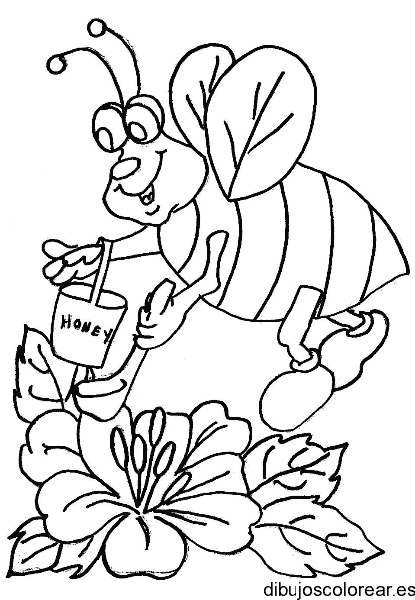 Dibujo de una abeja recogiendo polén para colorear