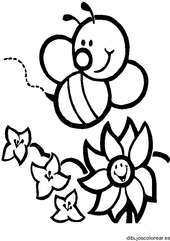 Dibujo de una abeja sobre las flores para colorear