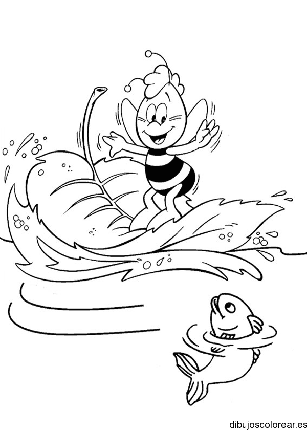 Dibujo de una abeja surfeando para colorear