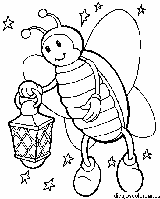 Dibujo de una abeja y un farol para colorear