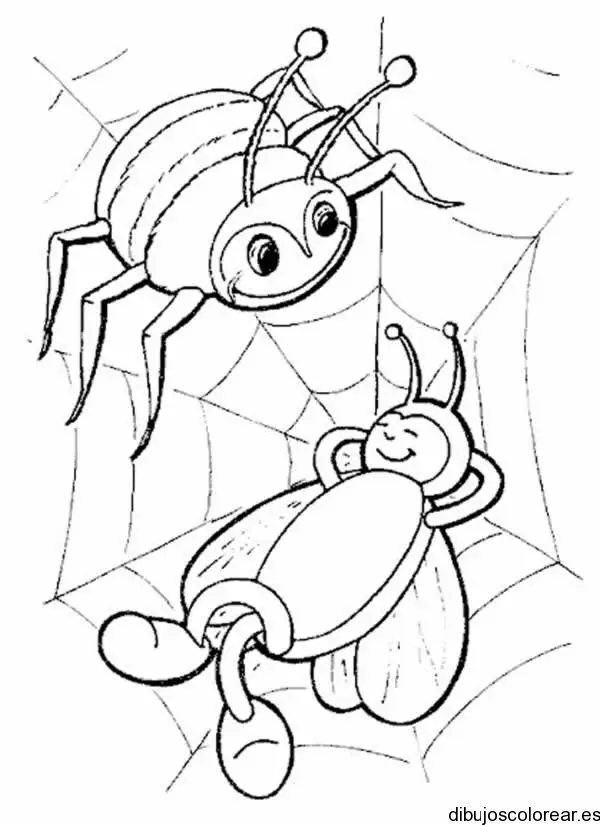 Dibujo de una abeja y una araña para colorear