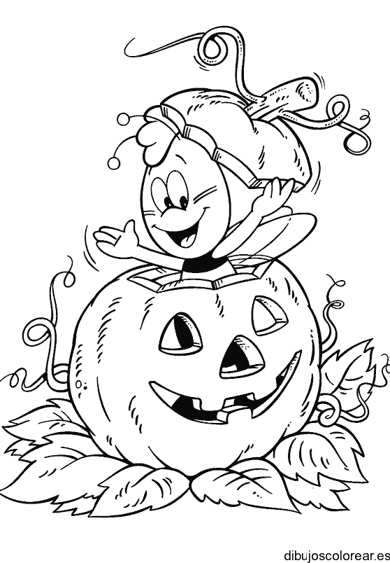 Dibujo de una abeja y una calabaza para colorear