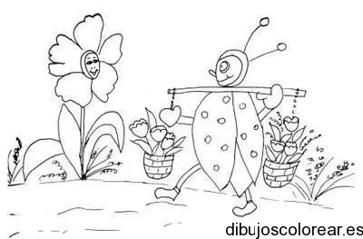 Dibujo de una abeja y una margarita para colorear