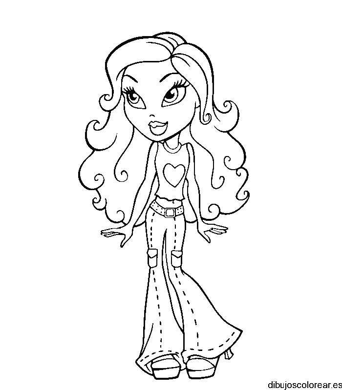 Dibujo de una Bratz con vaqueros para colorear