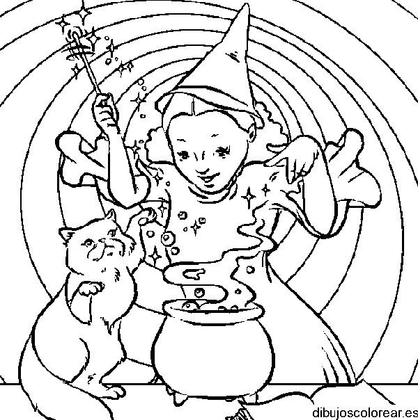 Dibujo de una bruja con su mascota para colorear