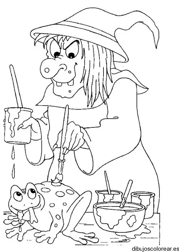 Dibujo de una bruja y su sapo para colorear