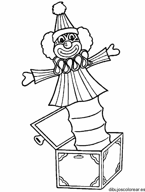 Dibujo de una caja con un payaso para colorear