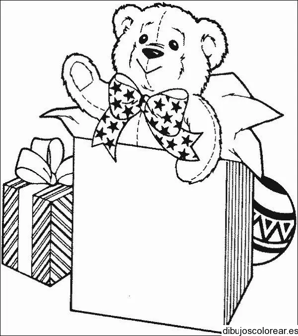 Dibujo de una caja de regalo con un oso para colorear