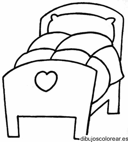 Dibujo de una cama con un corazón para colorear