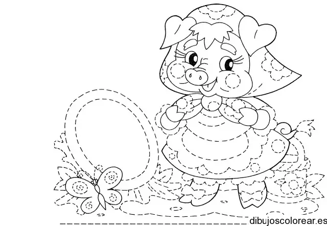 Dibujo de una cerdita con delantal para colorear