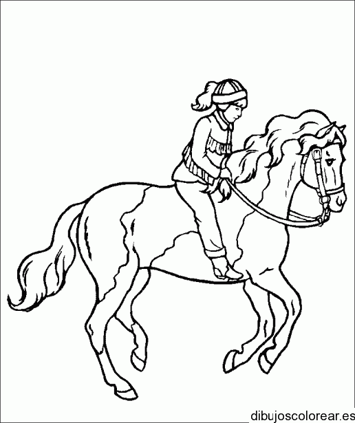 Dibujo de una chica compitiendo en caballo para colorear