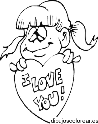 Dibujo de una chica con un corazón para colorear