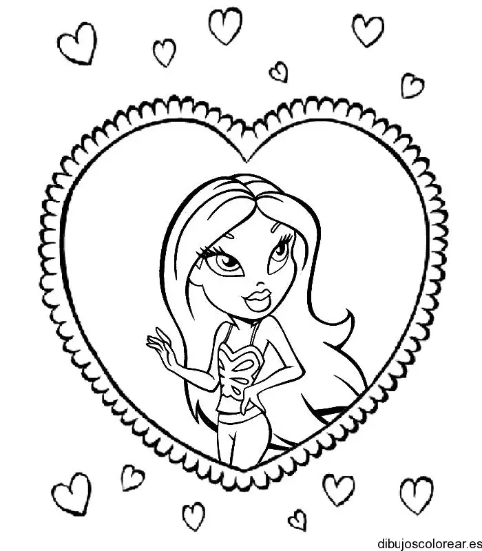 Dibujo de una chica en un corazón para colorear