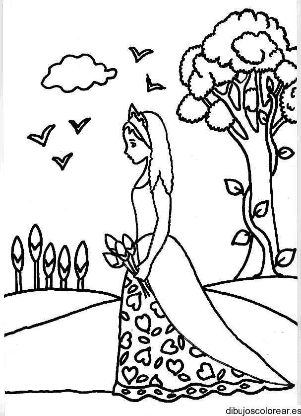 Dibujo de una chica vestida de corazones para colorear