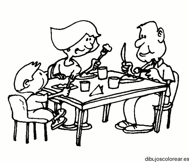 Dibujo de una familia comiendo para colorear