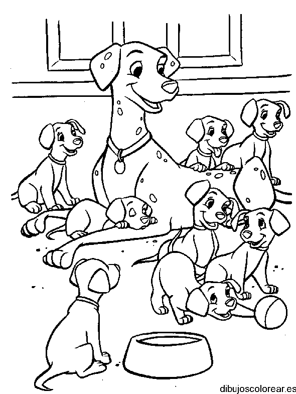 Dibujo de una familia dálmata en el salón para colorear