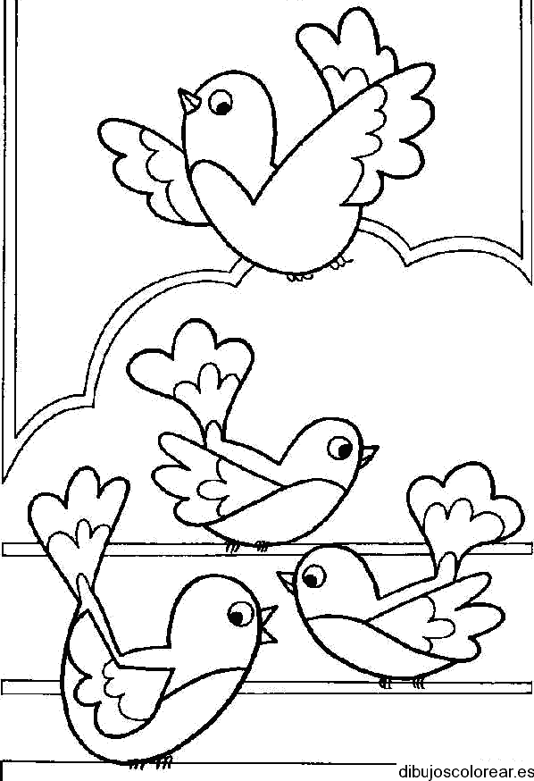 Dibujo de una familia de aves para colorear
