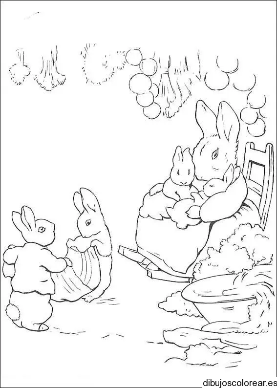 Dibujo de una familia de conejos para colorear