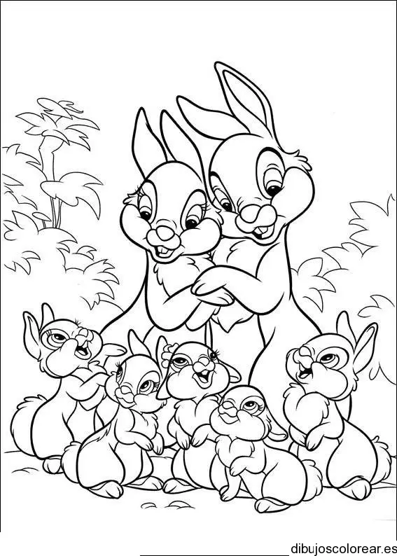 Dibujo de una familia de conejos para colorear