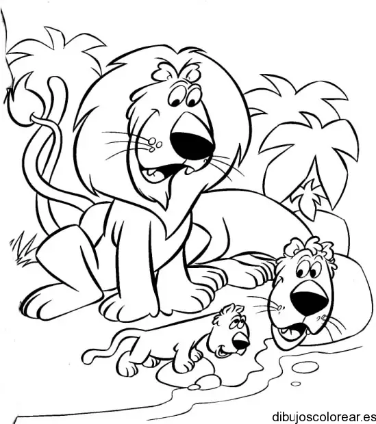 Dibujo de una familia de leones para colorear