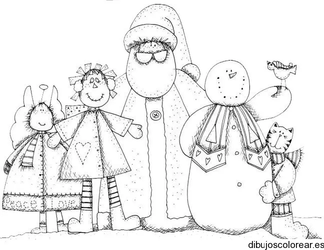 Dibujo de una familia de muñecos de nieve para colorear