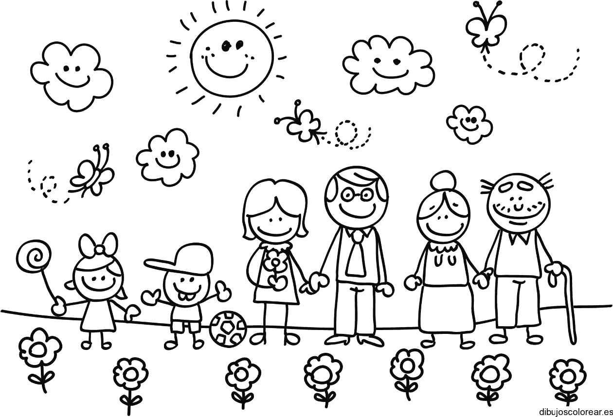 Dibujo de una familia de paseo veraniego para colorear