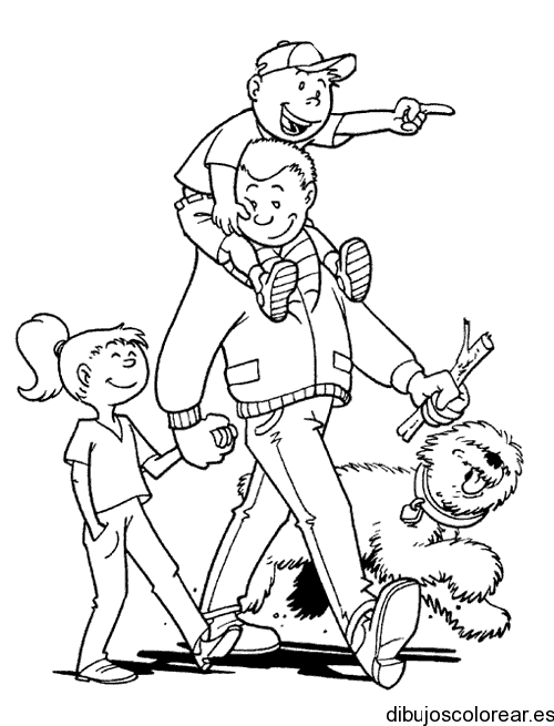 Dibujo de una familia de paseo para colorear