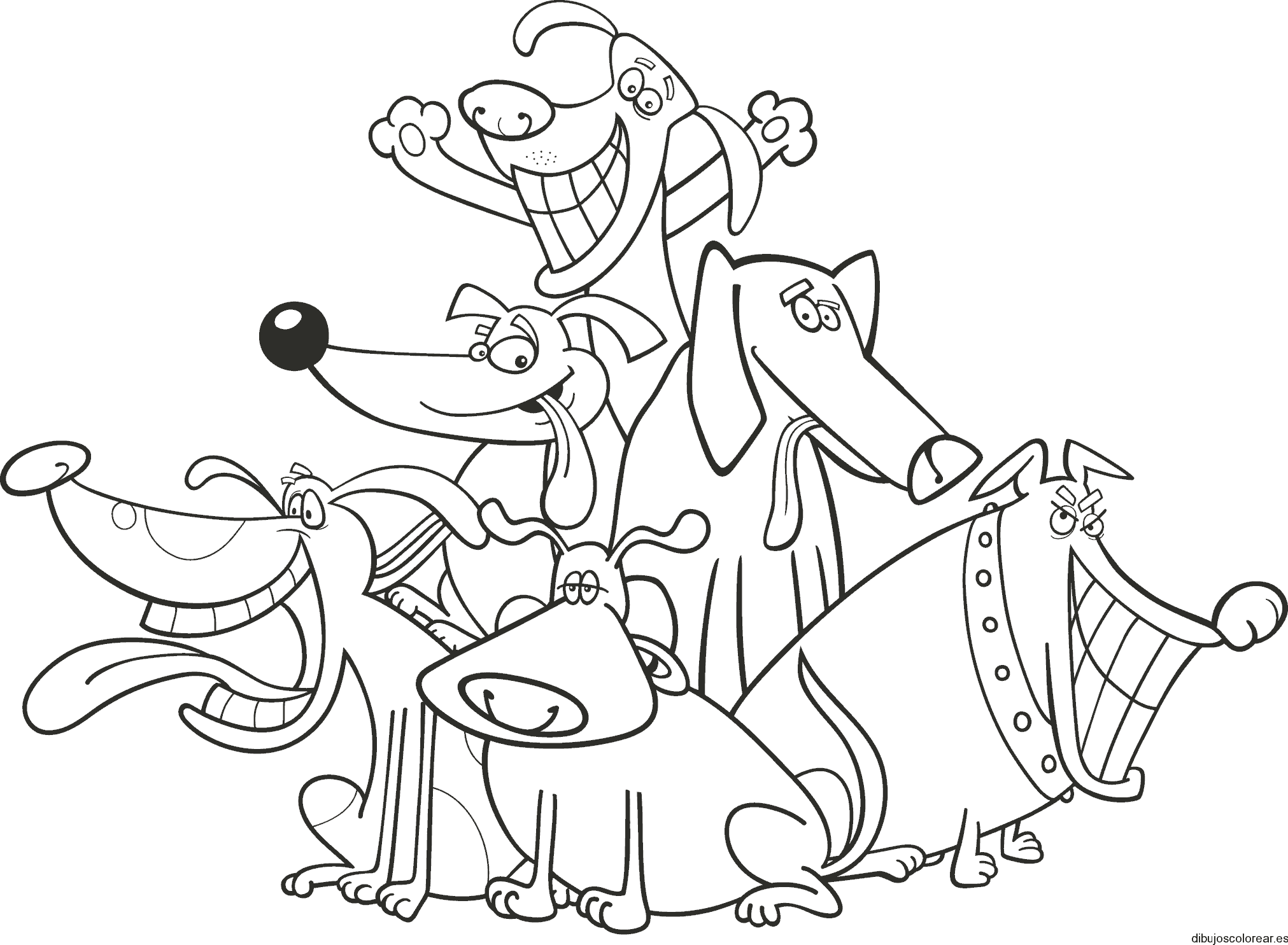 Dibujo de una familia de perros para colorear