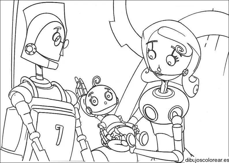 Dibujo de una familia de robots para colorear