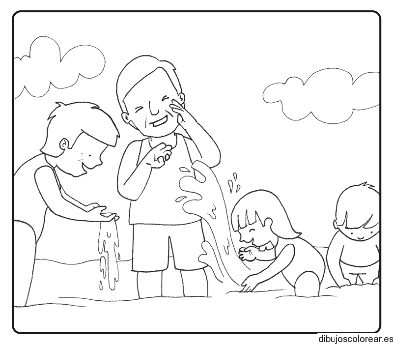 Dibujo de una familia en la playa para colorear