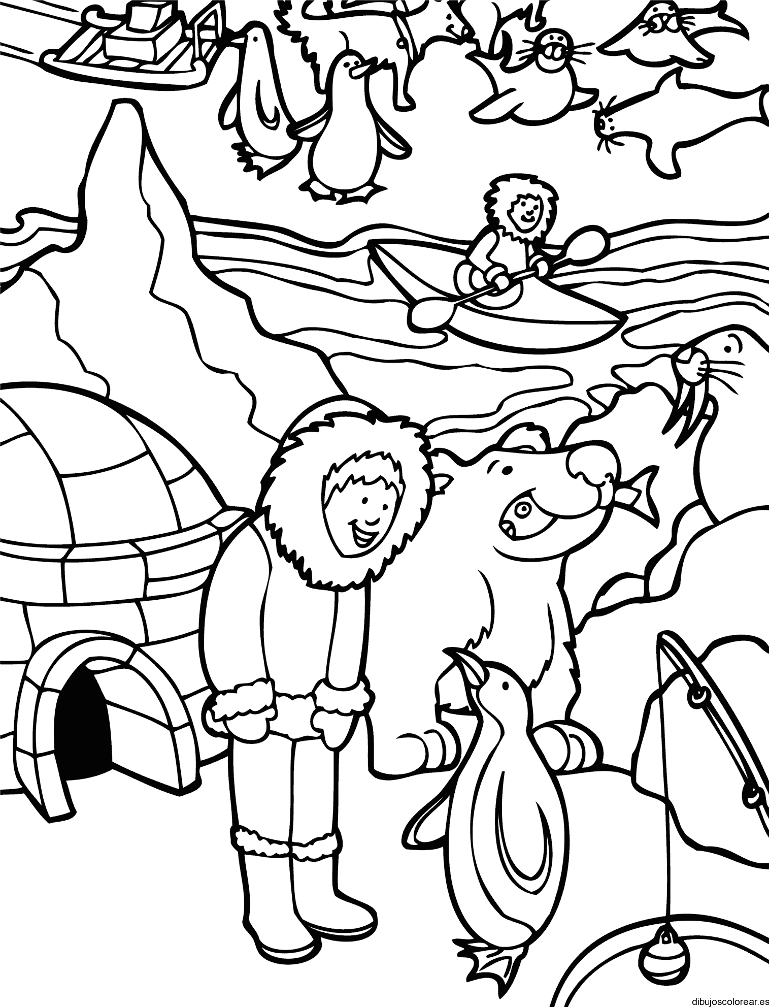 Dibujo de una familia en polo para colorear