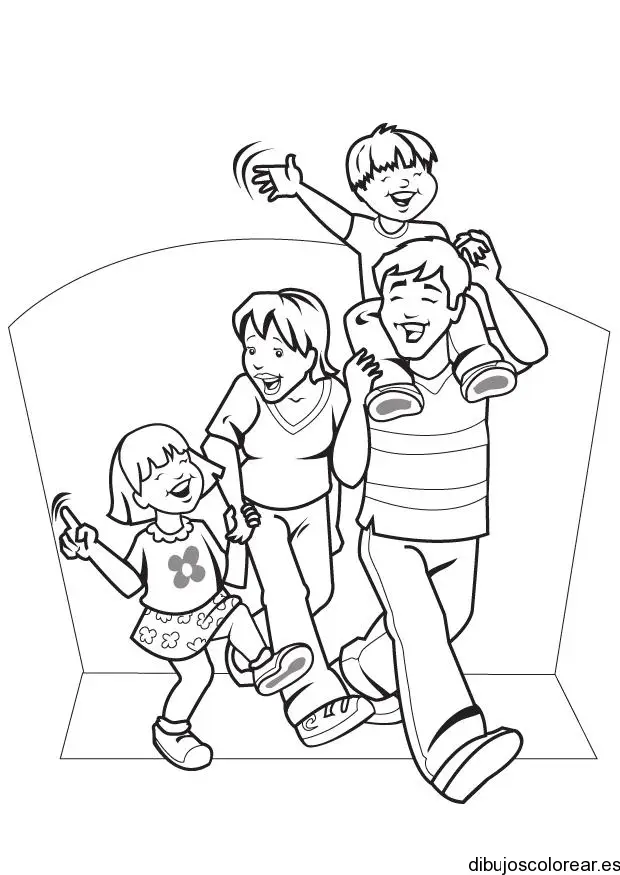 Dibujo de una familia riendo para colorear