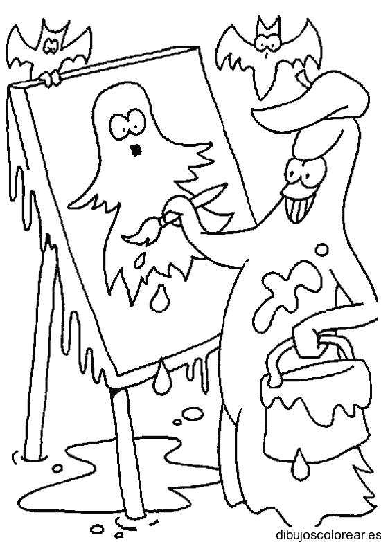 Dibujo de una fantasma pintando para colorear