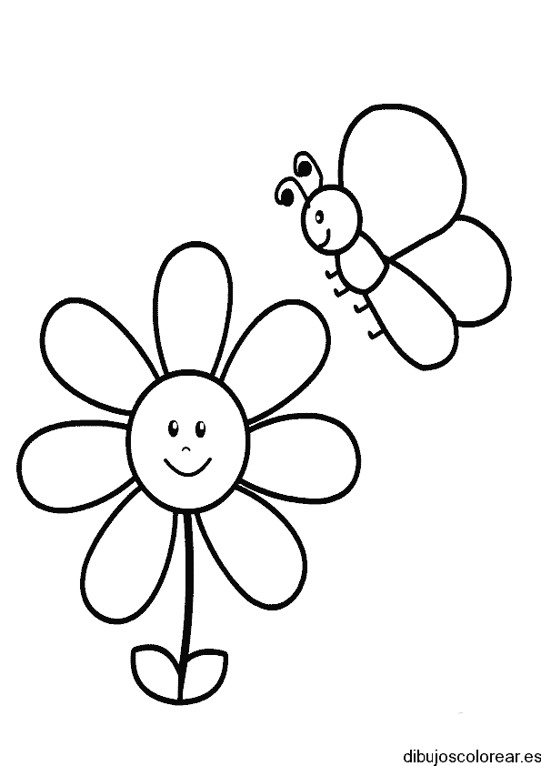 Dibujo de una flor y una mariposa para colorear
