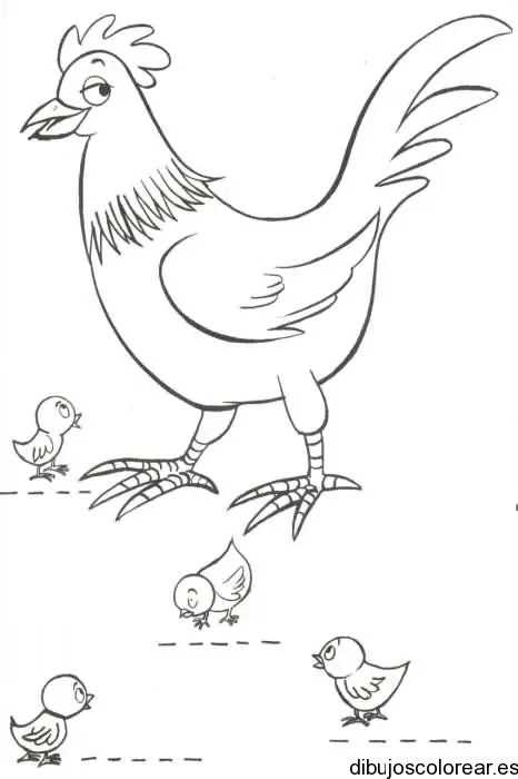 Dibujo de una gallina y un pollito para colorear