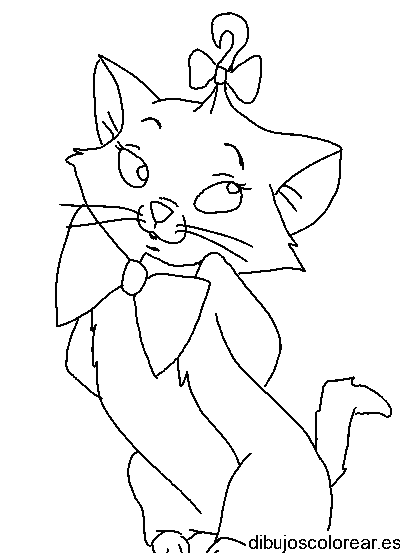 Dibujo de una gatita con moño para colorear