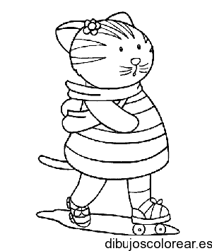 Dibujo de una gatita patinando para colorear