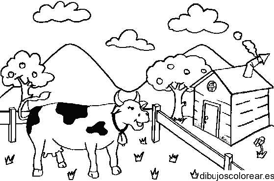 Dibujo de una granja con chimenea para colorear