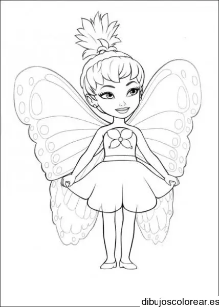 Dibujo de una hada niña con falda para colorear