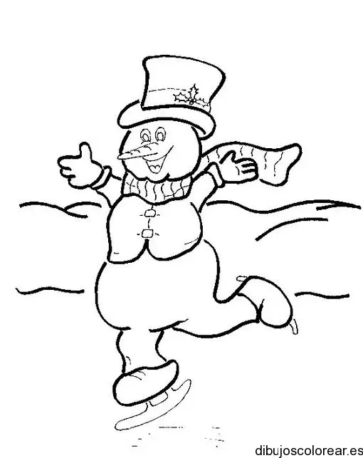 Dibujo de una hombre de nieve patinando para colorear