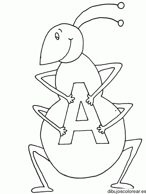 Dibujo de una hormiga con la letra A para colorear