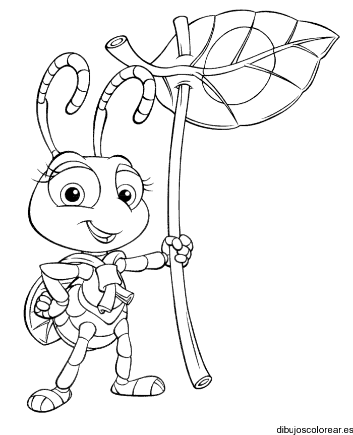 Dibujo de una hormiga con una hoja para colorear