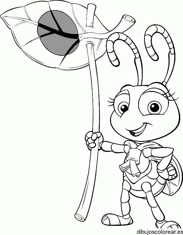 Dibujo de una hormiga con una hoja para colorear