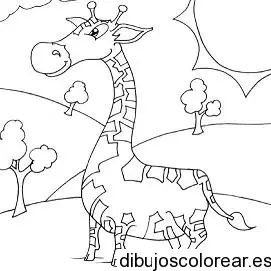 Dibujo de una jirafa en el bosque para colorear