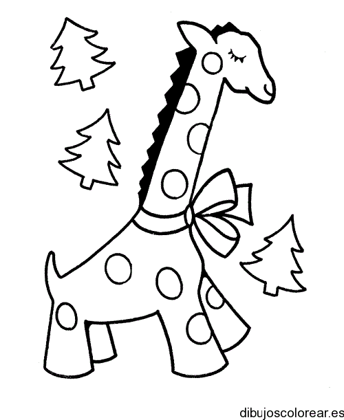 Dibujo de una jirafa y pinos para colorear