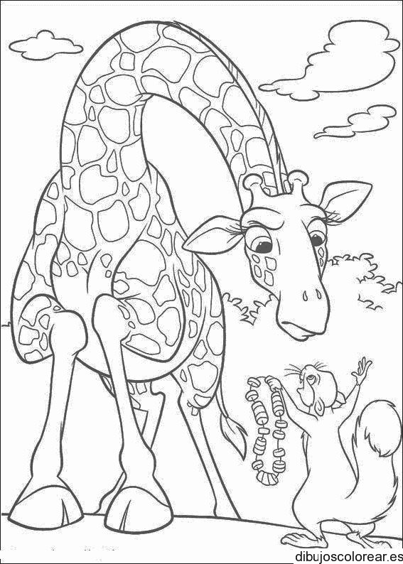 Dibujo de una jirafa y una ardilla para colorear